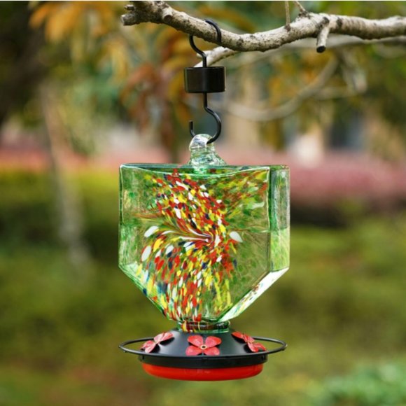 28 oz - Hand Blown Glass Hummingbird Feeder for Outdoors - Picture 2 of 8